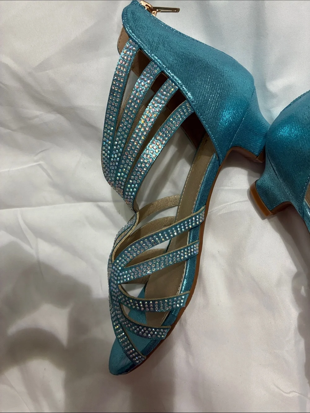 Teal Crystal Strappy High Heels